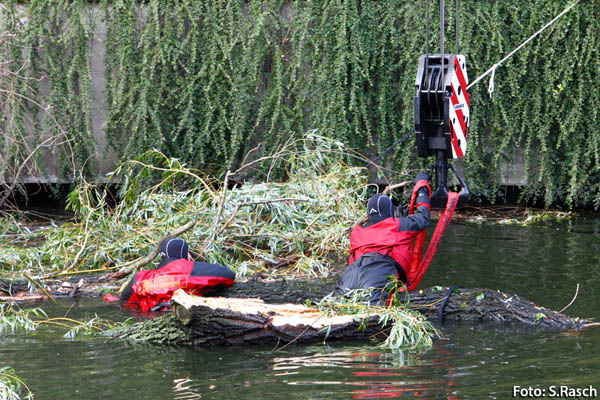 Feuerwehrtaucher sichern Baum