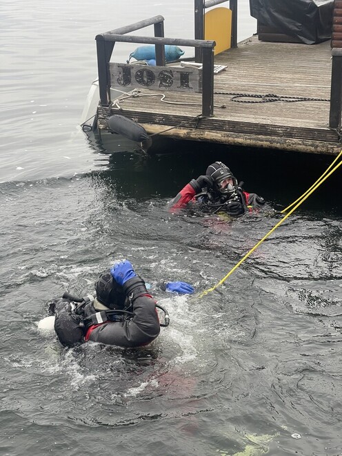 Feuerwehrtaucher im Wasser