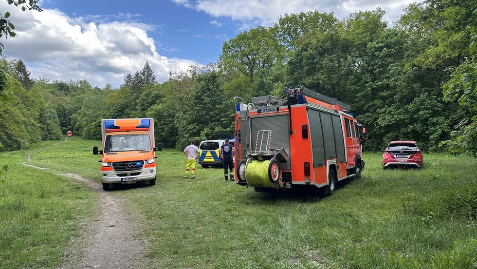 Einsatzfahrzeuge auf einer Lichtung