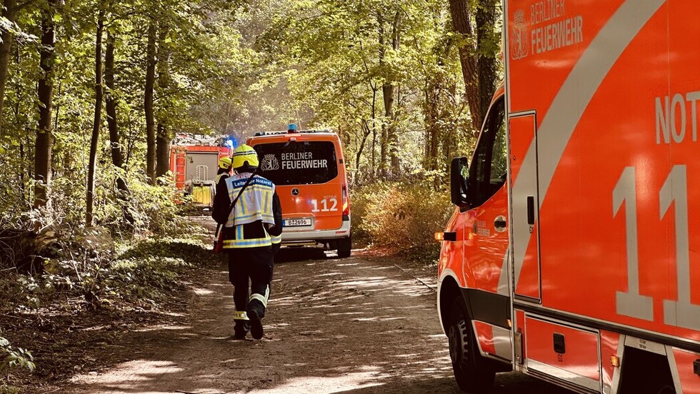 Einsatzfahrzeuge vor der Einsatzstelle.