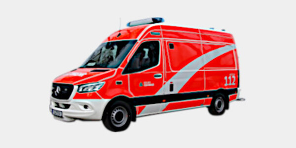 Notfallkrankentransportwagen Ansicht schräg vorn Fahrerseite