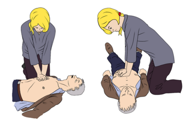 Eine Helferin bei der Herzdruckmassage