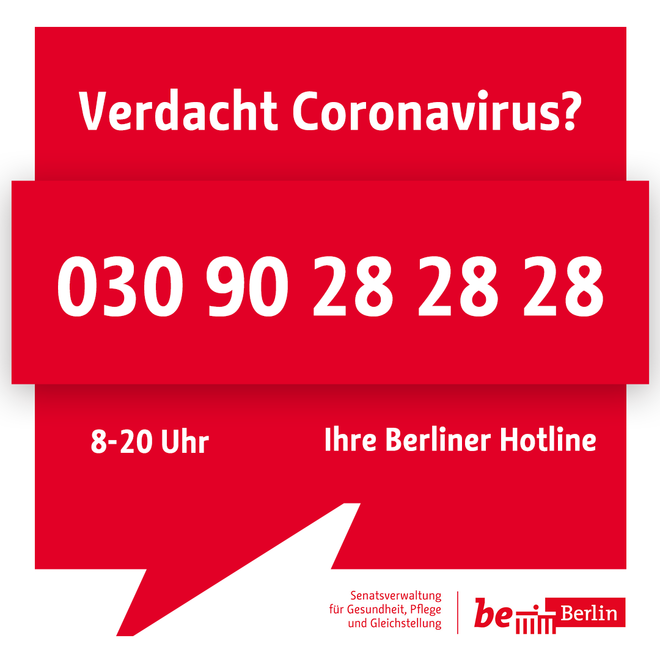 Hotline bei Coronavirusverdacht +4930902828