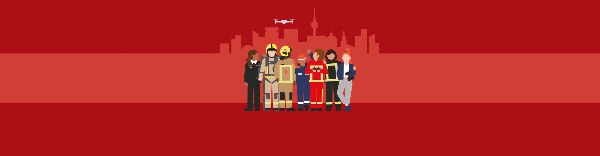 Stilisierte Darstellung der vielfältigen Mitarbeitenden der Berliner Feuerwehr