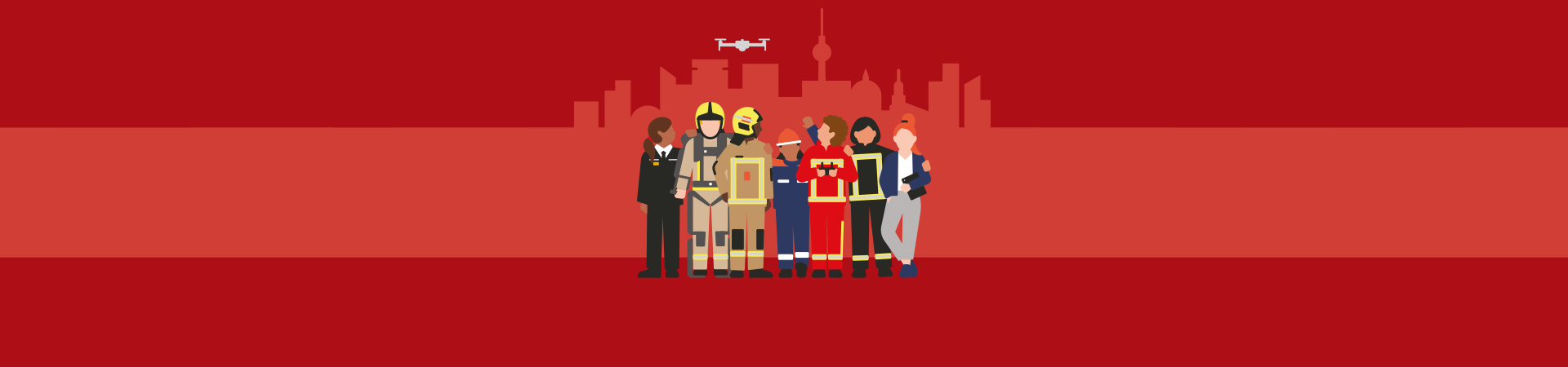 Stilisierte Darstellung der vielfältigen Mitarbeitenden der Berliner Feuerwehr